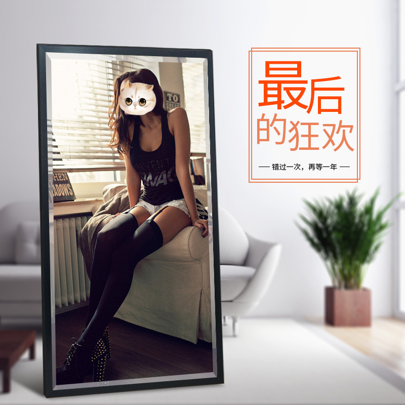 瑞意全身镜子家用穿衣试衣落地镜壁挂木纹服装店大镜子显瘦可调节