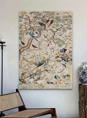 百鸟图 法式中古风客厅装饰画新中式复古玄关挂画艺术餐厅背景画