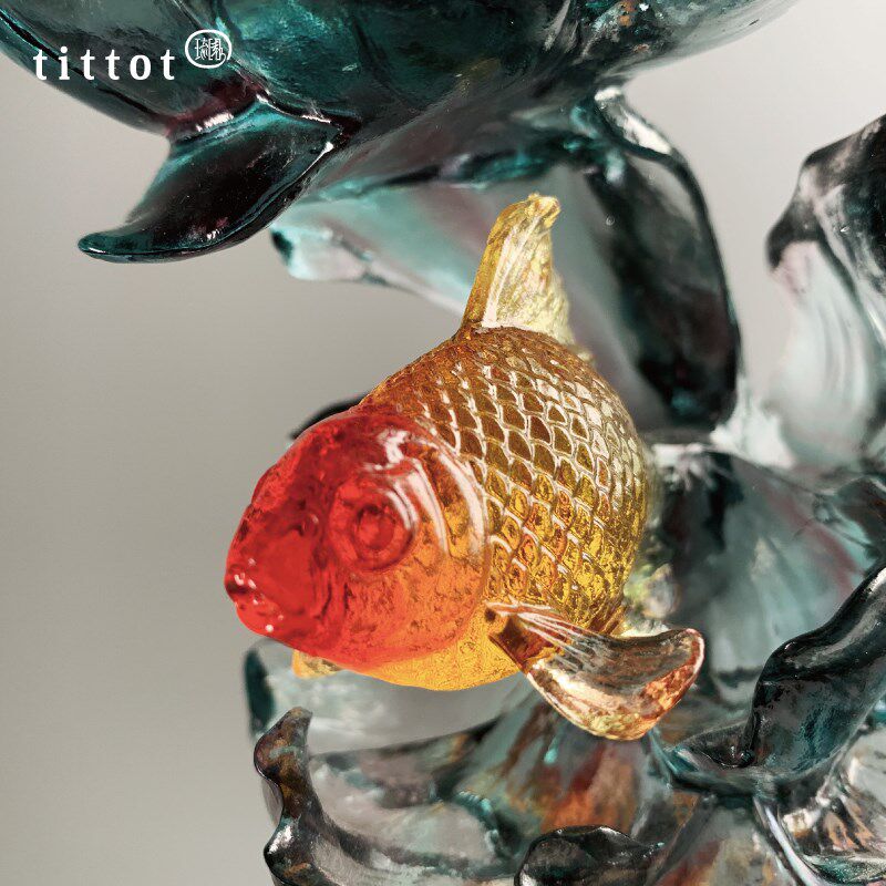tittot琉园琉璃鱼客厅玄关办公室摆件工艺品花开有余乔迁高升礼品