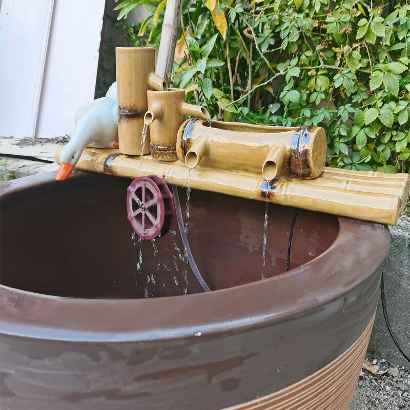 陶瓷圆形鱼缸造景循环流水器摆件过滤增氧配件仿竹子竹筒搭配配件