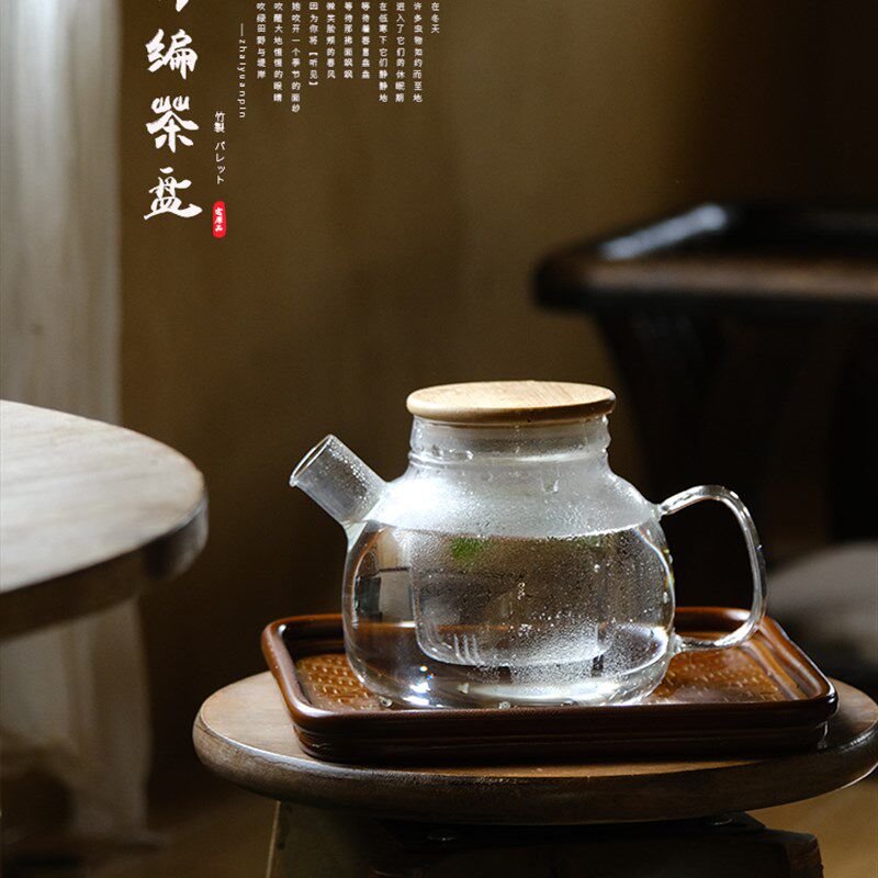 日式竹编宋席席面家用功夫茶具干泡壶承茶盘托盘餐盘茶杯盘茶配件