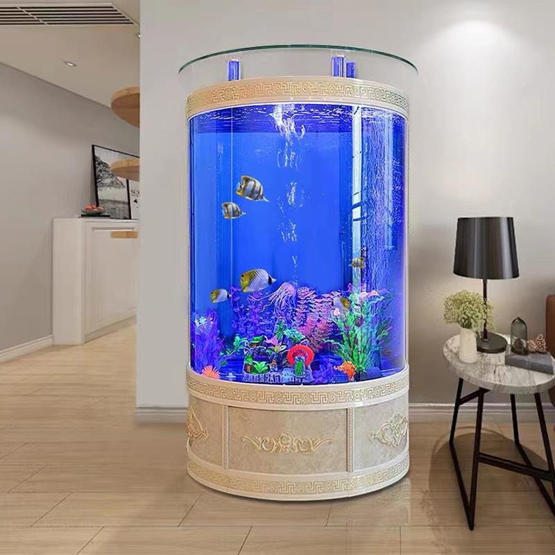 半圆简约欧式家用中大型水族箱客厅靠墙玻璃圆弧形免换水生态鱼缸
