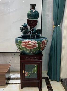 陶瓷鱼缸柜式金鱼缸落地鱼缸家用玄关客厅景德镇养鱼盆办公室摆件