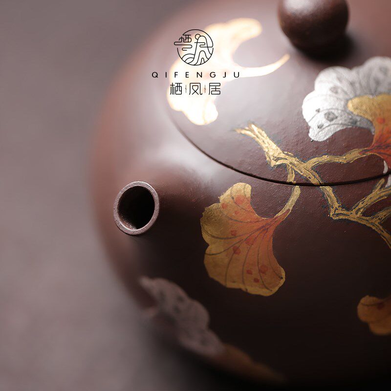 栖凤居紫泥西施银杏紫砂壶泡茶器中式复古喝茶带过滤紫砂茶具