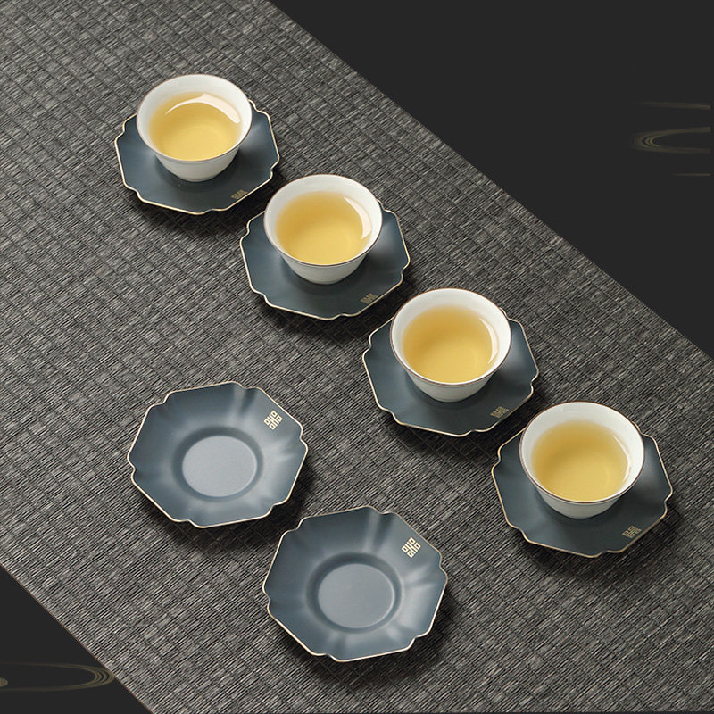 贤丰纯铜茶杯垫茶杯托功夫茶具配件红蓝双色隔热茶托茶道整套家用