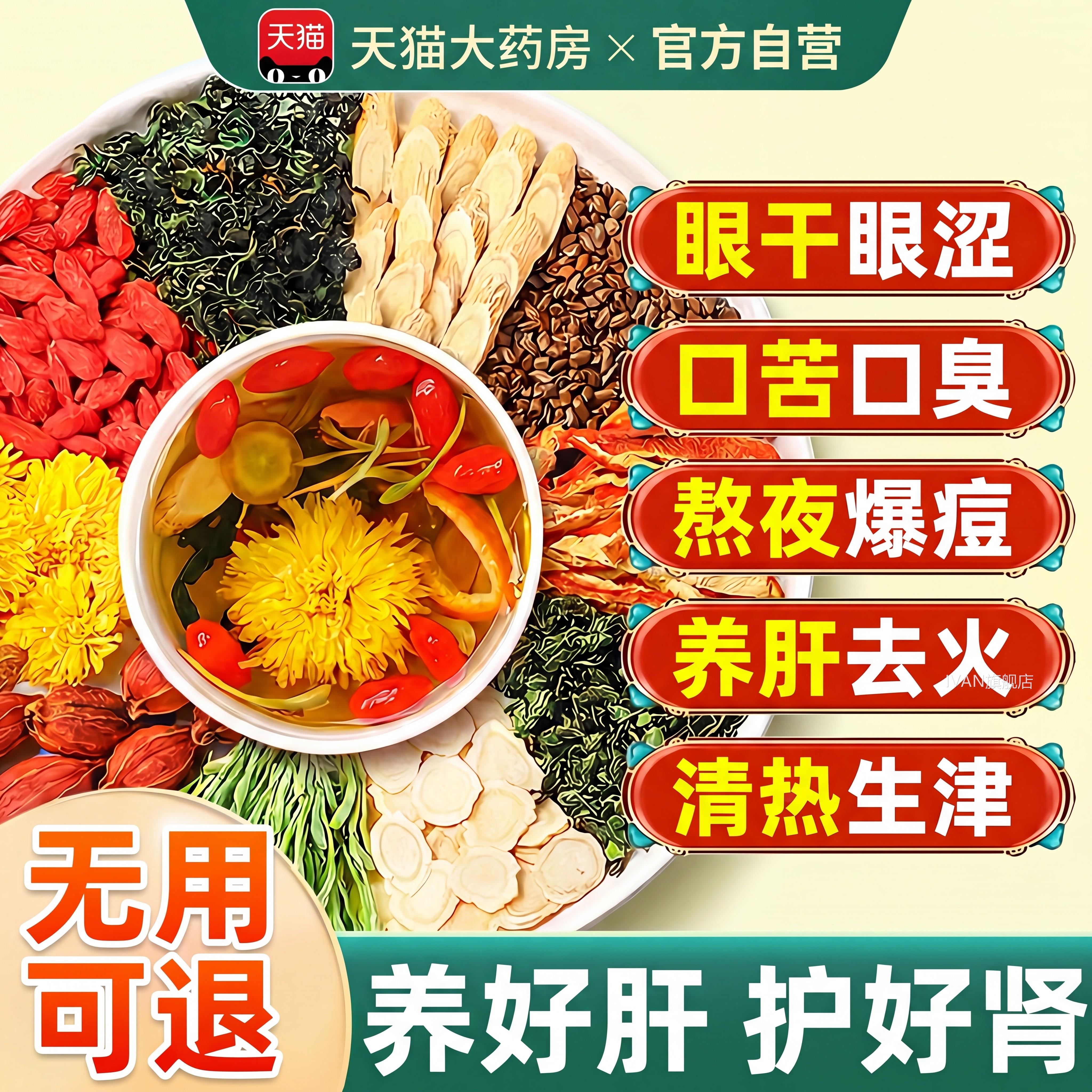 南京同仁堂黄芪菊花枸杞茶养肝护参肾西洋决明子明目下火茶祛湿ZZ