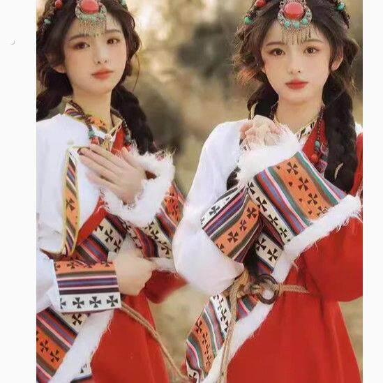 藏族服装女西藏写真旅拍闺蜜拍照藏式舞蹈衣服甘南旅游藏袍演出服