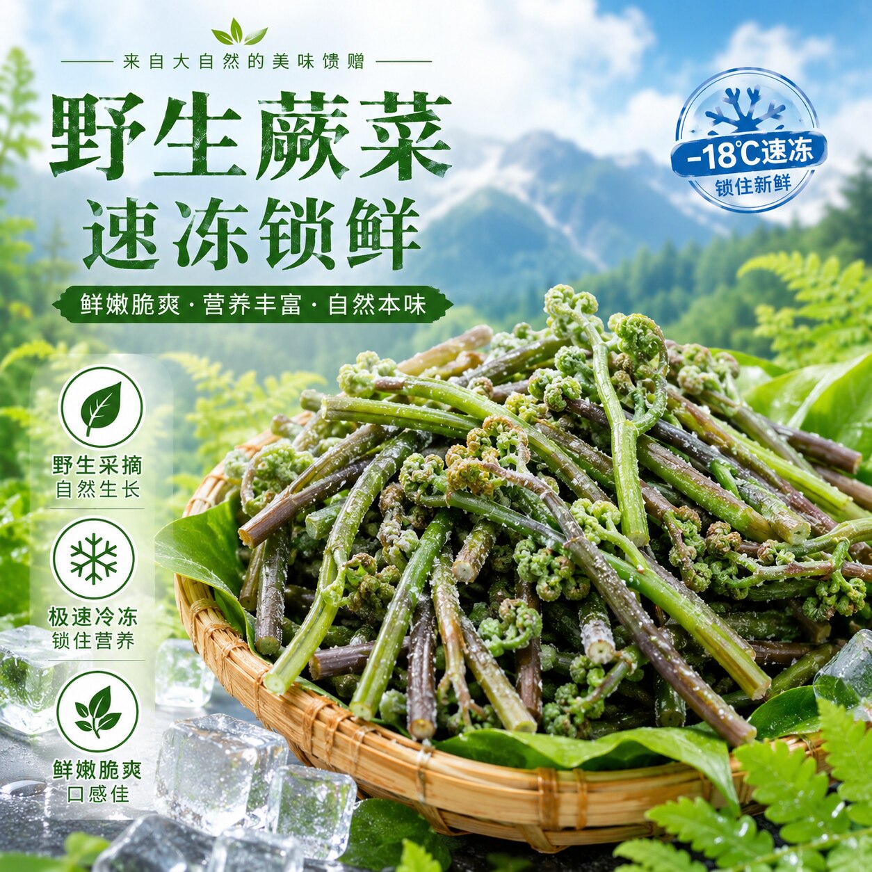 野生蕨菜速冻锁鲜野菜鲜嫩脆爽营养丰富自然本味-18℃速冻