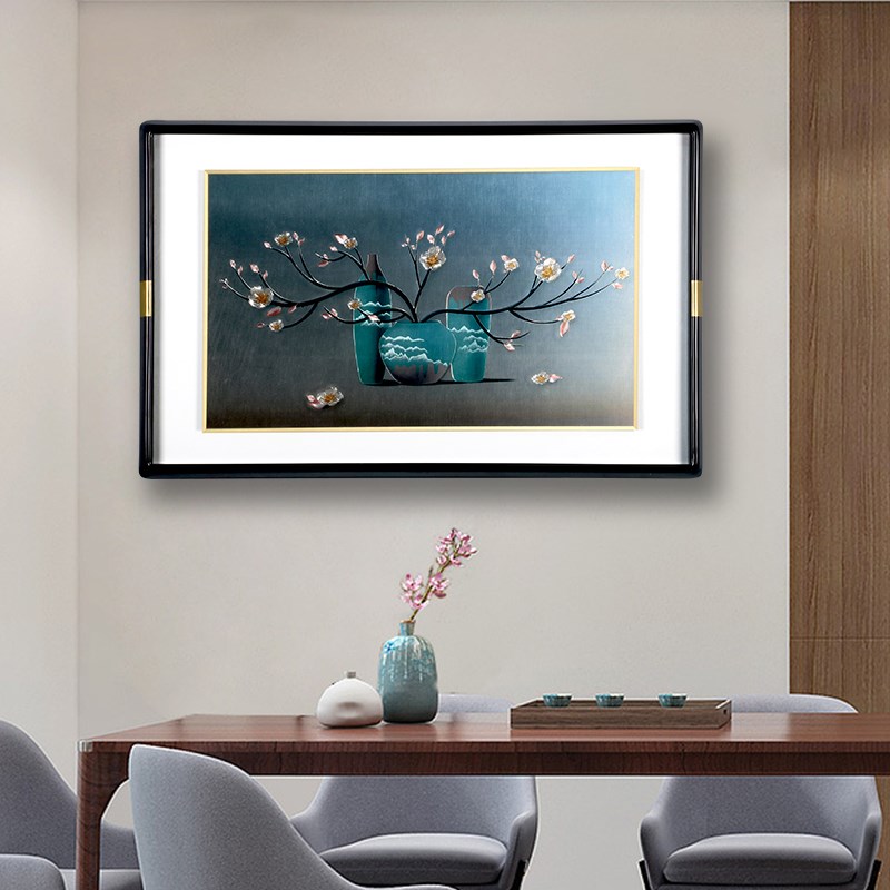 百福图餐厅铜雕画2026新款挂画花开富贵新中式玄关背景墙装饰画