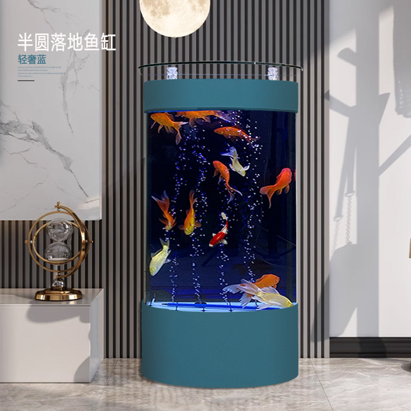 2024新款半圆鱼缸客厅生态自循环免换水电视柜旁落地中小型水族箱