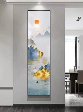 新中式窄长条玄关装饰画五福临门过道走廊客厅细柱画茶社竖版挂画