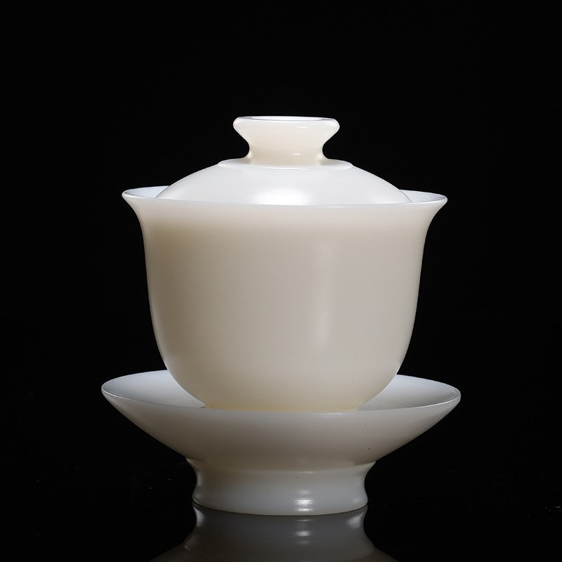 郭志保老师素烧冰种羊脂玉白瓷盖碗陶瓷功夫茶具三才泡茶碗敬茶杯