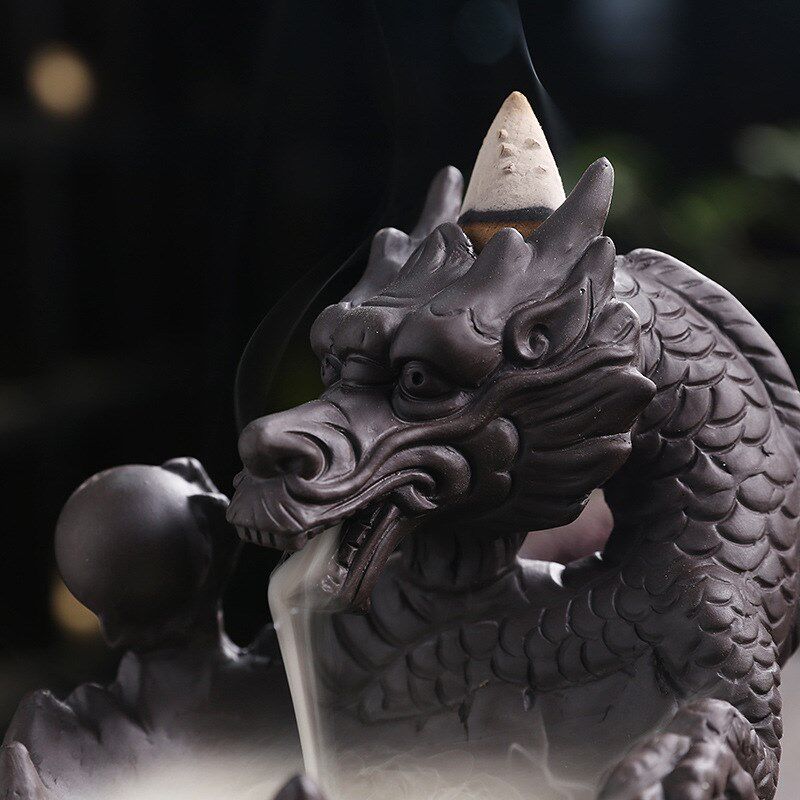 紫砂檀香倒流炉 万圣节大骷髅头祥龙家用香薰炉 家居摆件室内饰品