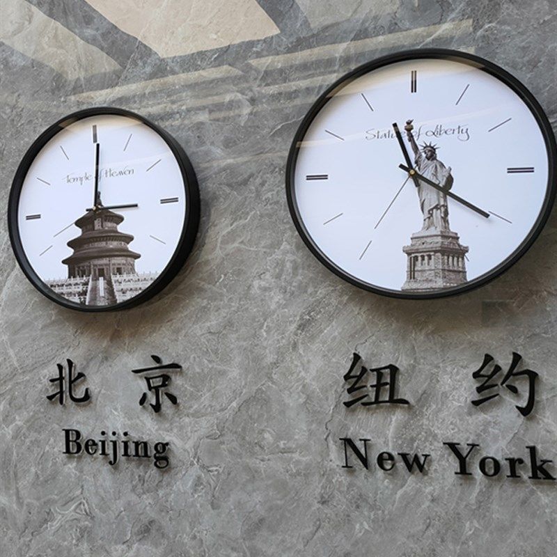 背景墙挂钟客厅世界时钟大厅创意简约专用时区前台酒店大堂宾馆表