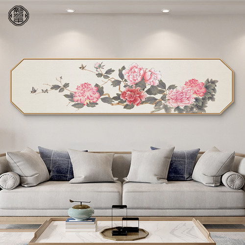 花开富贵客厅挂画新中式八边形装饰画牡丹图工笔花鸟卧室床头壁画