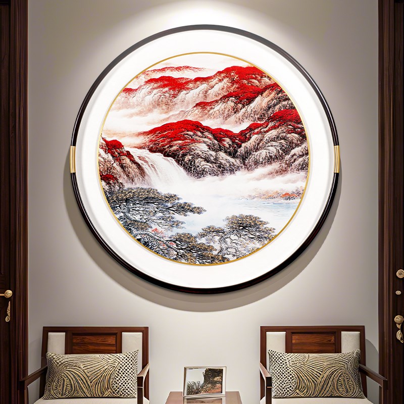 新款铜雕画鸿运当头高档玄关装饰画圆形手工雕刻壁画新中式挂画