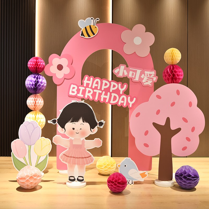 儿童宝宝周岁生日场景布置男孩女孩百天满月装饰KT板气球家里酒店