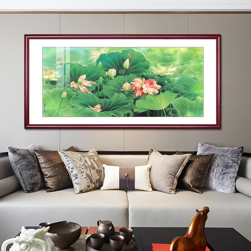 荷花图新中式客厅沙发背景墙装饰画办公室大幅山水画荷塘春色壁画