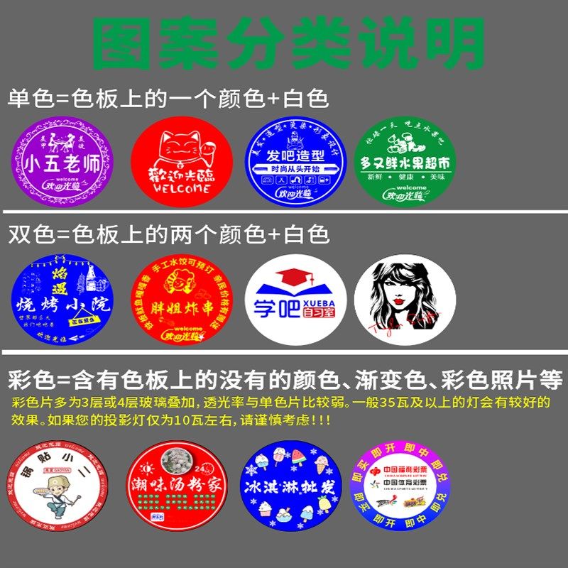 广告投影灯片 门头店铺招牌地面文字logo图案gobo镜片定制 全彩片