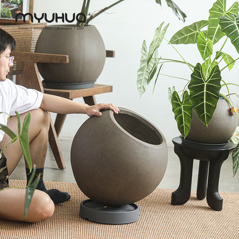 特大号大码镁泥花盆家用大肚子室内百合竹橡皮树家居软装花器北欧
