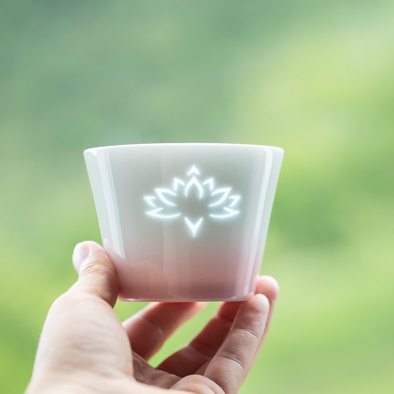 山水间莲花玲珑咖啡杯景德镇全手工高颜值茶杯随手杯陶瓷水杯家用
