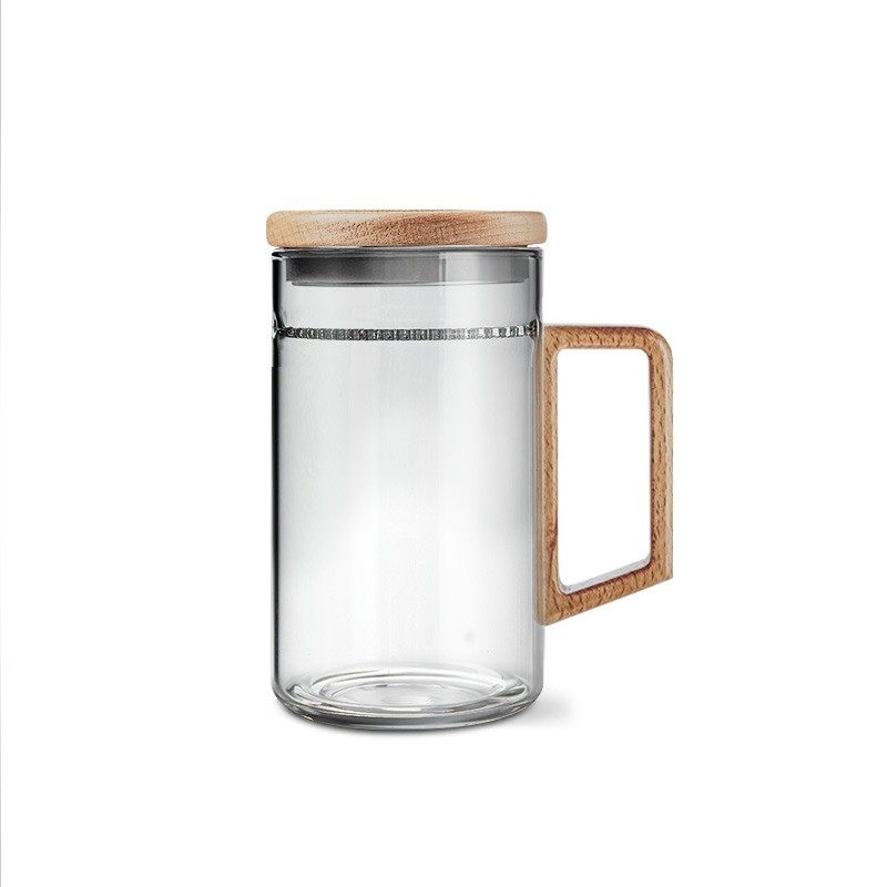 言和堂 玻璃泡茶杯 带把月牙过滤水杯办公室大容量杯子绿茶杯简约