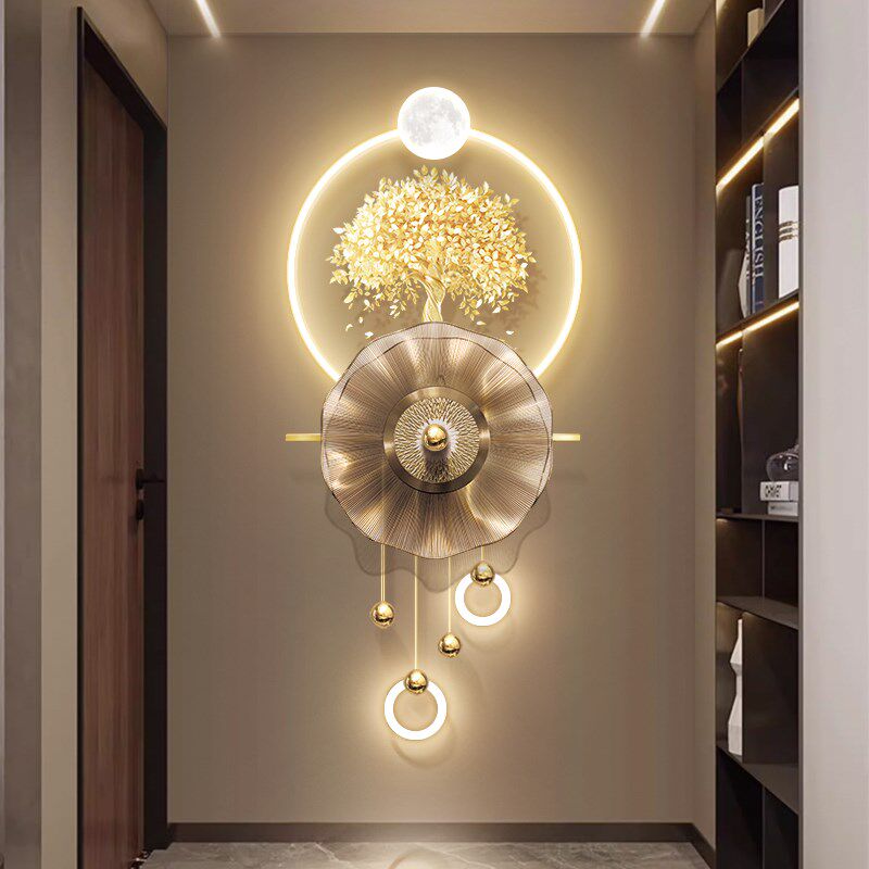 玄关发财树装饰画轻奢走廊尽头寓意好的led壁画立体实物发光挂画