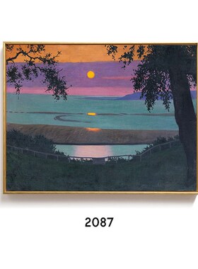 印象视觉 日出日落小众装饰画芯卧室客厅风景挂画心紫色落日黄昏