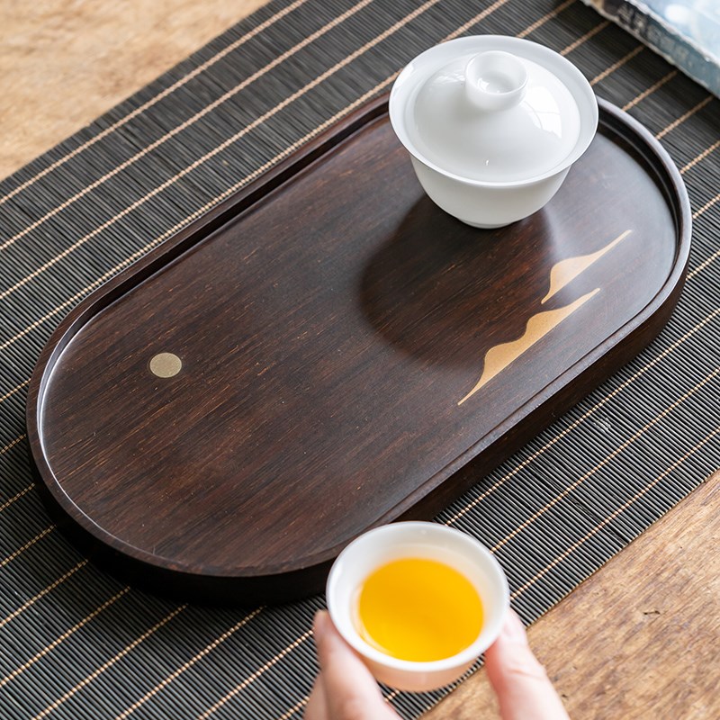 晟窑黑檀实木干泡茶盘家用简易小型功夫托盘创意个性镶铜小茶台