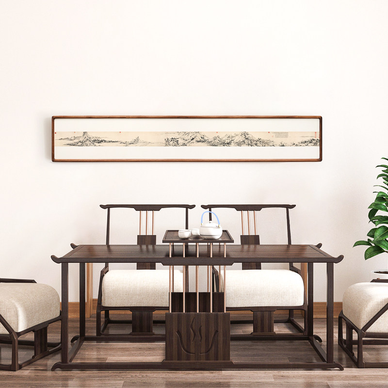 富春山居图横版巨幅新中式水墨画床头沙发背景长条装饰画古典挂画