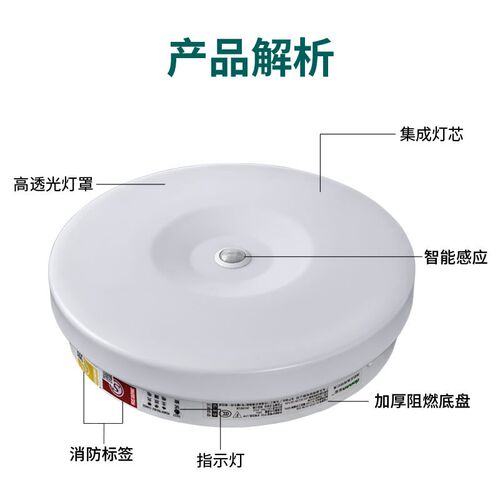 东君消防应急吸顶灯LED12瓦人体感应过道灯 楼道声光控照明灯220V