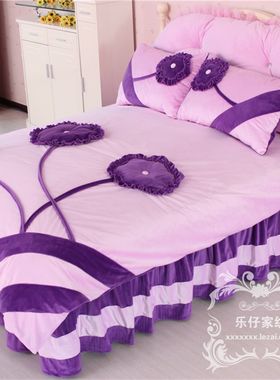 冬保暖珊瑚绒四件套韩式法莱绒床上用品公主短毛绒床裙双面绒被罩