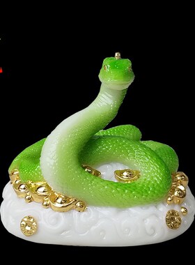 汉白玉黑白蟒蛇真身像坐山合成汉白玉仿玉石蛇王佛像摆件12寸