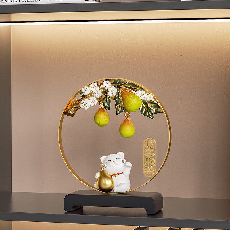 寓意诸事顺利招财猫摆件新中式客厅玄关柜酒柜装饰品乔迁新房礼物