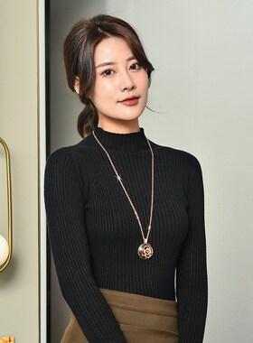 韩版时尚毛衣链长款百搭项链女玫瑰花吊坠衣服配饰挂件饰品