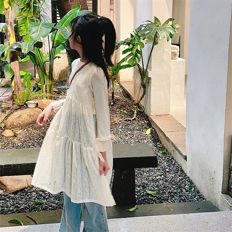 女童春秋季连衣裙韩系镂空背心裙叠穿2024秋装新款儿童百搭吊带裙图片
