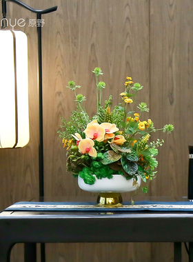 新中式餐桌摆花酒店餐厅餐台花茶几柜台桌面摆件假花客厅玄关装饰