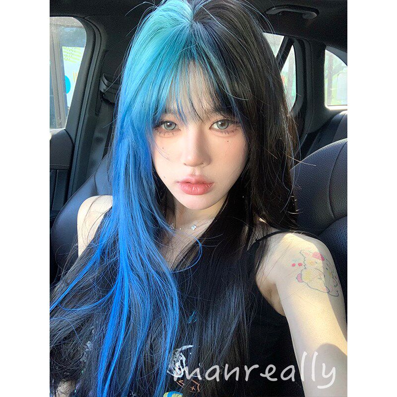 漫真假发女长发长直发网红挑染Lolita造型自然逼真齐刘海全头套
