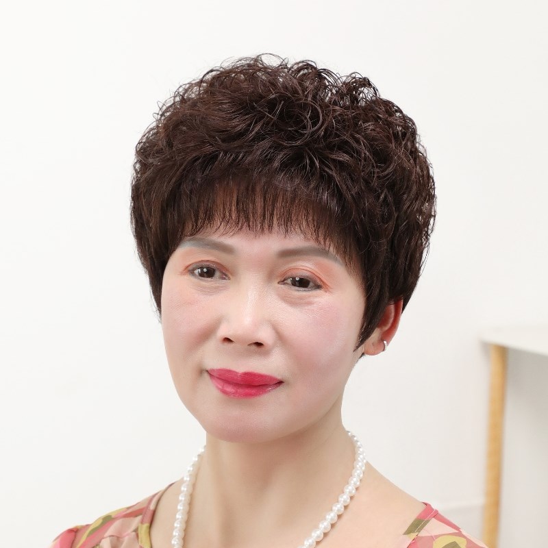 假发中老年女妈妈款短卷发全头套夏天薄款假头发真发头套全真自然