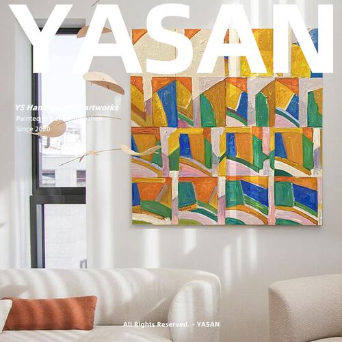 YASAN 纯手工抽象油画色块艺术无框画客厅大幅装饰画卧室高端挂画