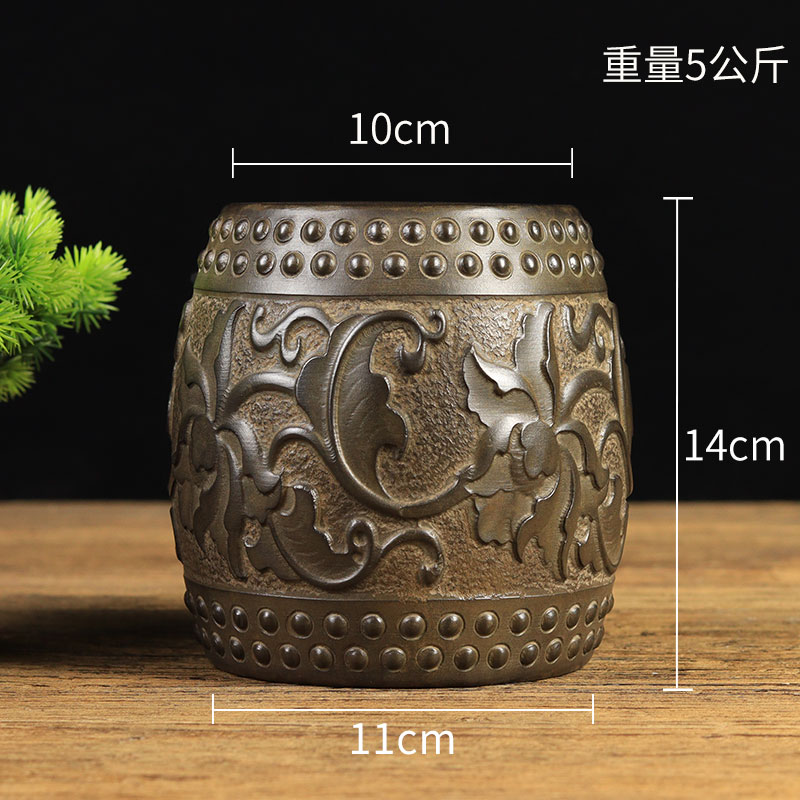 山西古建筑天然青石整料仿古雕刻缠枝莲竖鼓立鼓石鼓小石墩底座