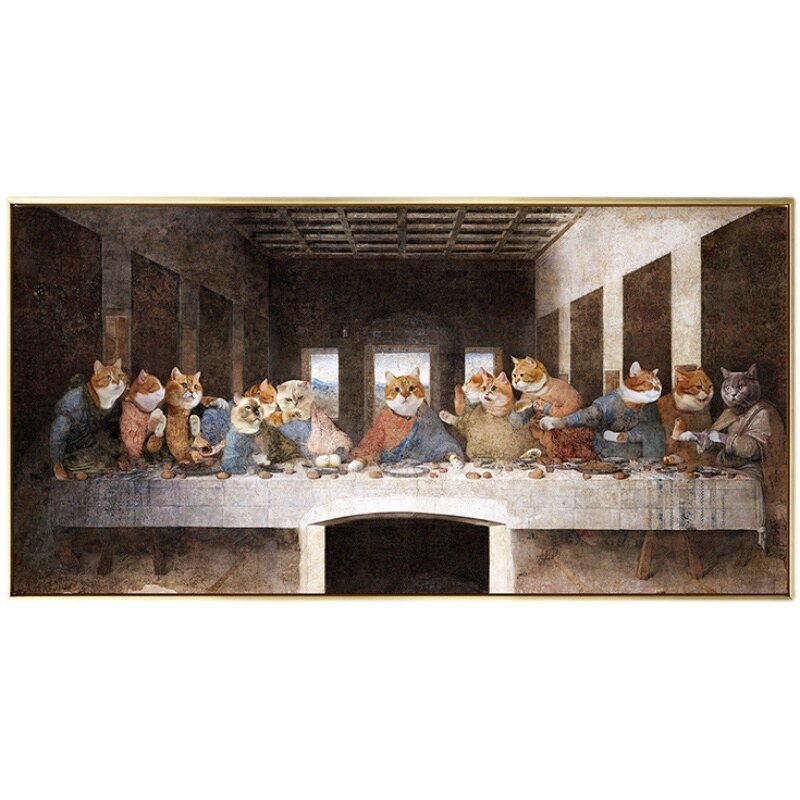 后的晚餐橘聚餐猫咪客厅卧室宠物店铺棋牌室酒吧台装饰画定做