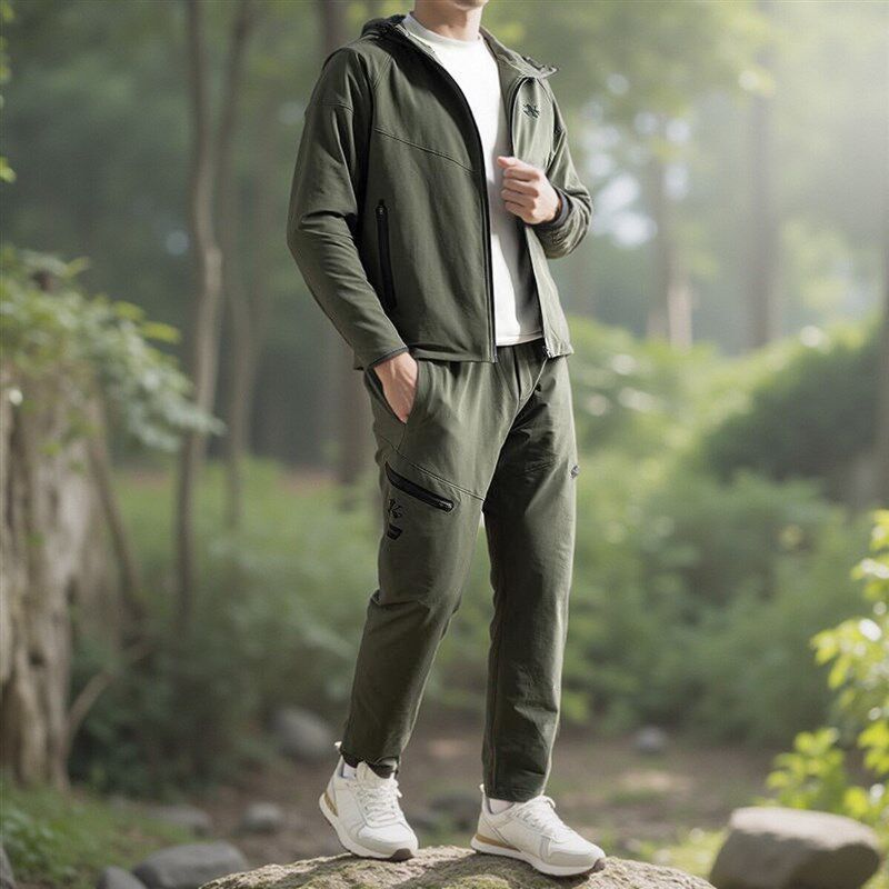秋季户外轻量化弹力软壳衣裤两件套男登山徒步骑行服防水外套套装