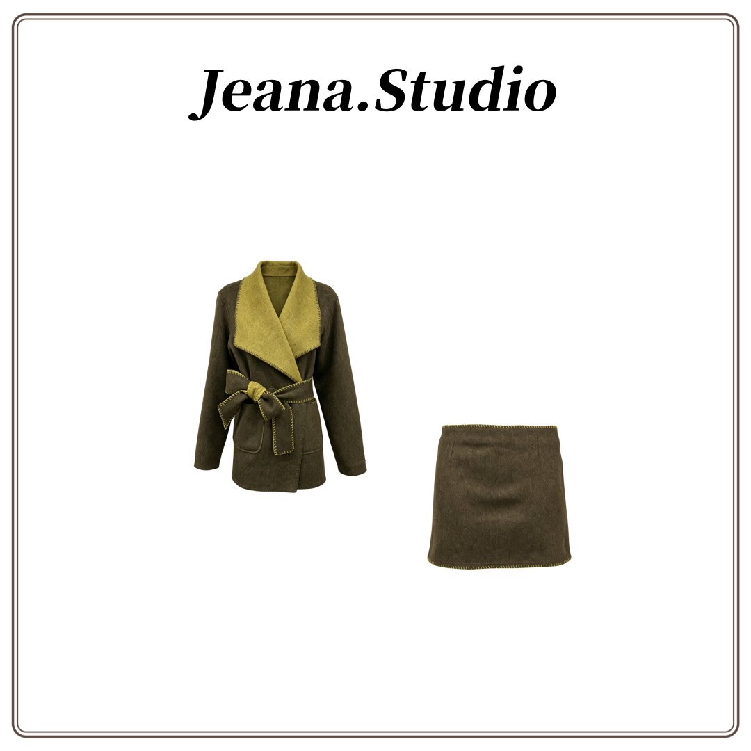 【Jeana.studio】原创设计秋冬时尚气质大翻领外套裙子套装2252