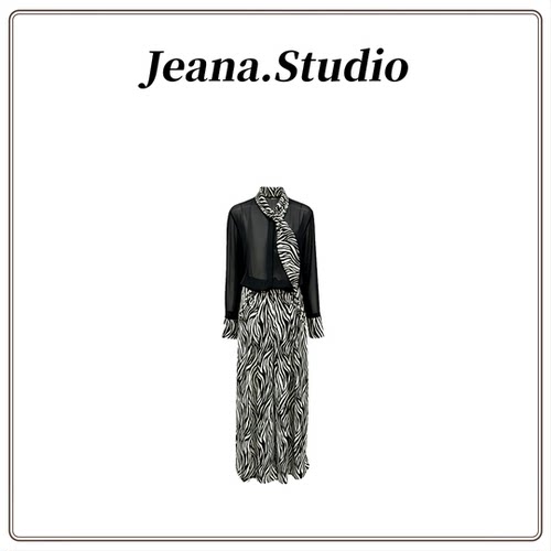 【Jeana.studio】原创设计网纱手工钻斑马纹衬衫裤子套装2070
