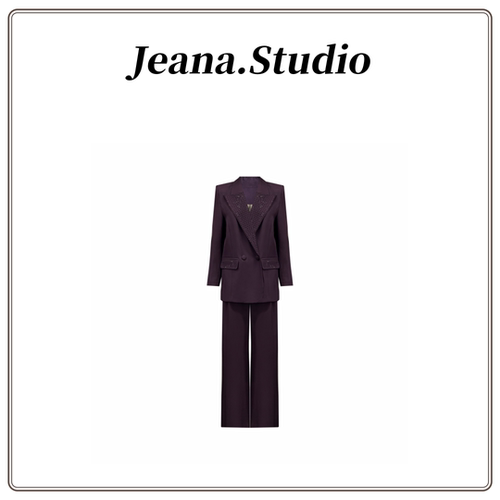 【Jeana.studio】原创设计中长款烫钻直筒西装裤子套装F88029