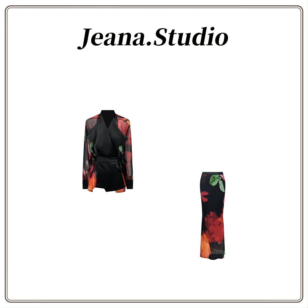 【Jeana.studio】原创设计缎面拼接网纱外套半身裙套装2063