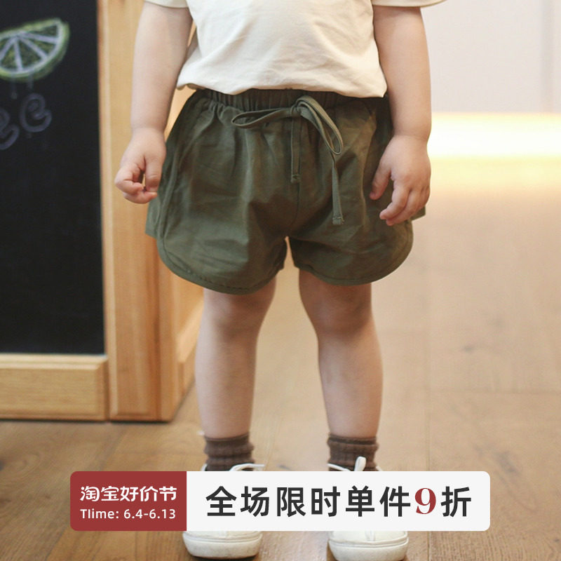 砚台家韩版男童夏季短裤儿童夏裤女童热裤宝宝裤子纯棉系带纯色潮图片