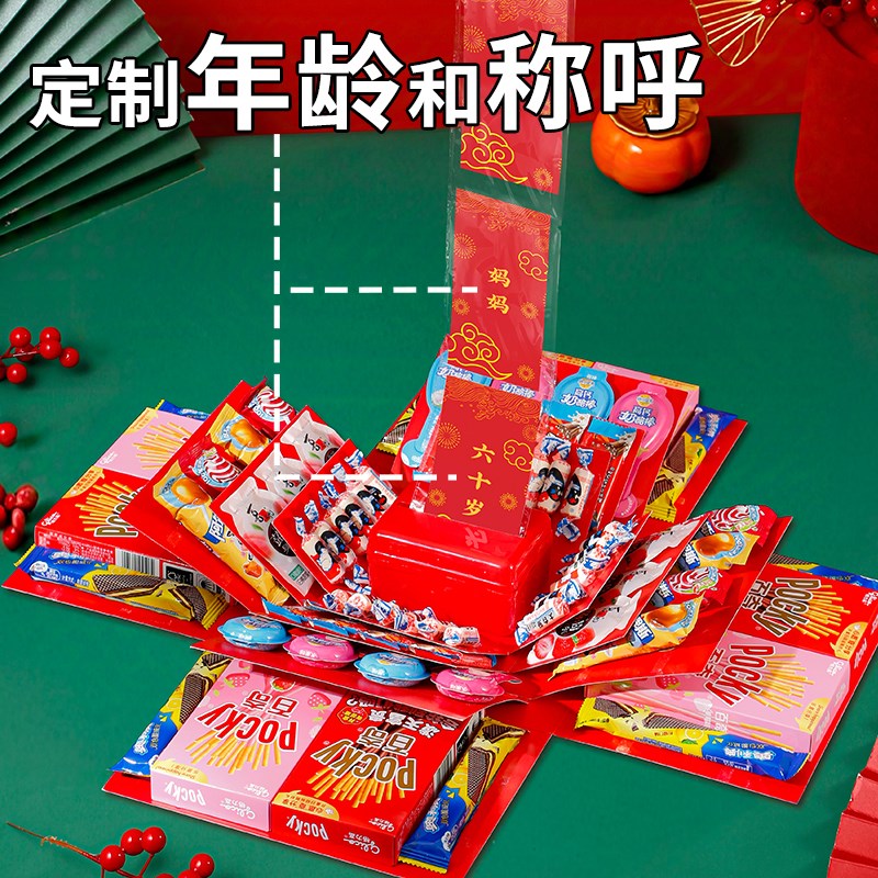 老人生日惊喜爆炸盒子网红款礼盒抽装钱送妈妈爸爸礼物盒空盒礼品