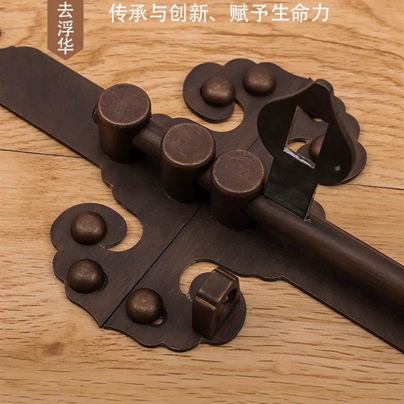 纯铜中式仿古防盗门栓大门大插销庭院花园门闩老式门锁扣加厚门扣